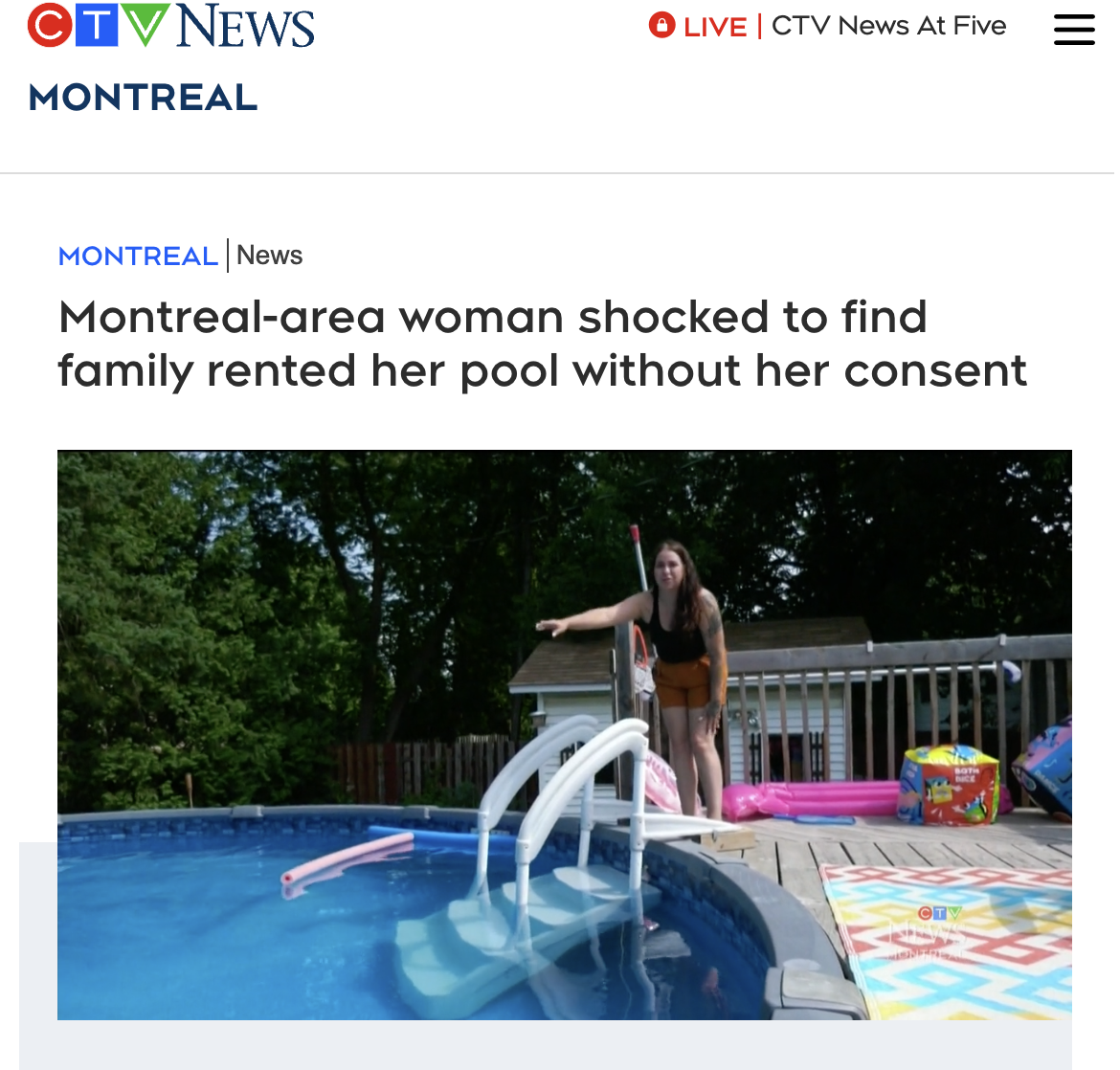 leisure - Ctv News Montreal Olive | Ctv News At Five Montreal |News Montrealarea woman shocked to find family rented her pool without her consent